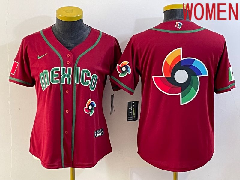 Women 2023 World Cub Mexico Blank Red Nike MLB Jersey5->women mlb jersey->Women Jersey